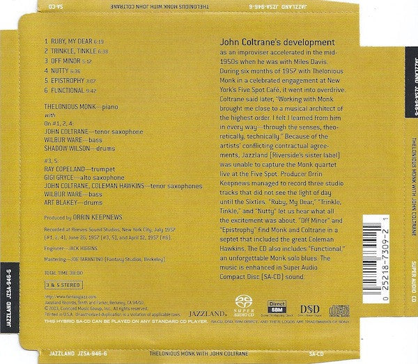 Thelonious Monk - Thelonious Monk With John Coltrane (SACD) | Near Mint (NM) Excellent+ (EX+)