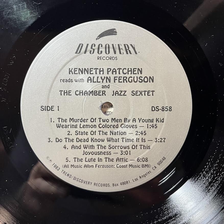 Kenneth Patchen - Kenneth Patchen Reads With Allyn Ferguson And The Chamber Jazz Sextet (VINYL) | Near Mint (NM or M-) Near Mint (NM)