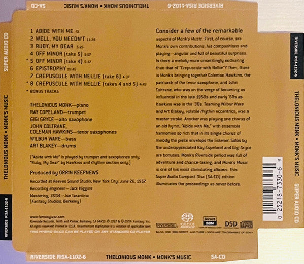 Thelonious Monk Septet - Monk's Music (SACD) | Near Mint (NM) Near Mint (NM)