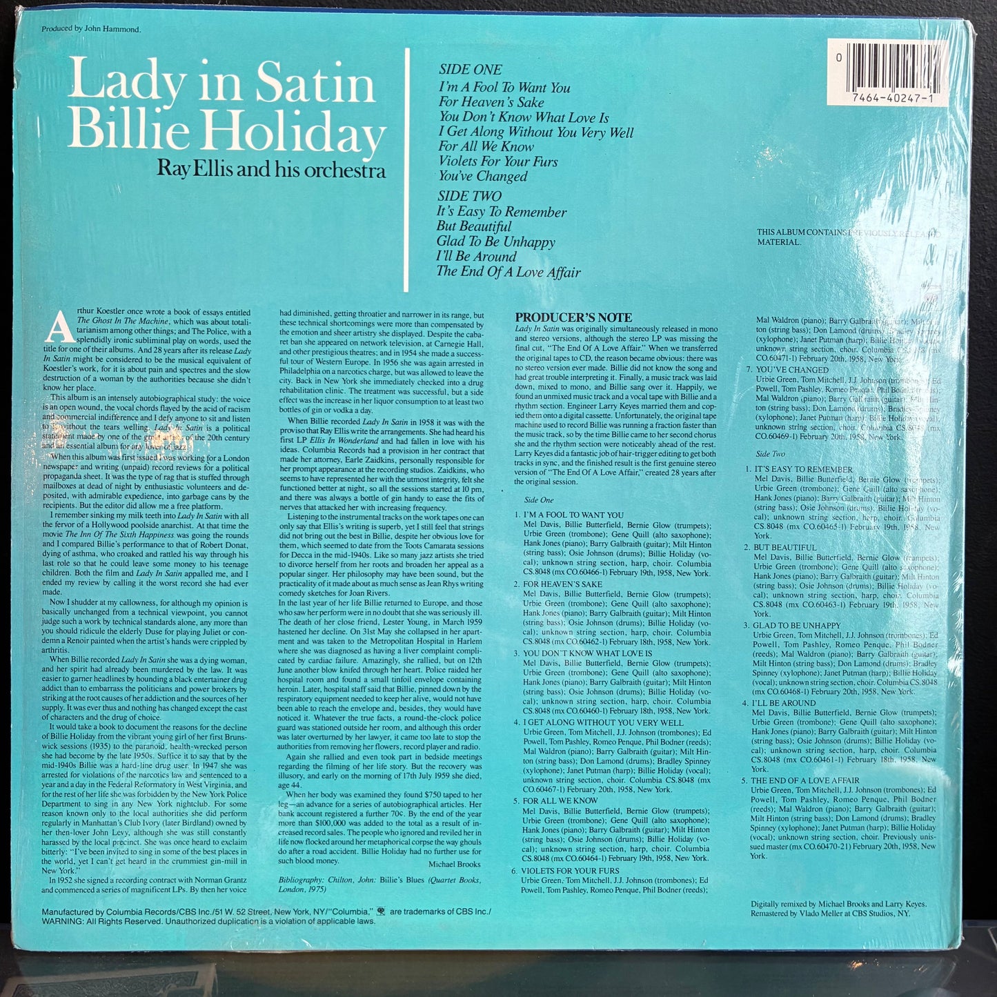 Billie Holiday - Lady In Satin (VINYL) | Near Mint (NM or M-) Excellent+ (EX+)