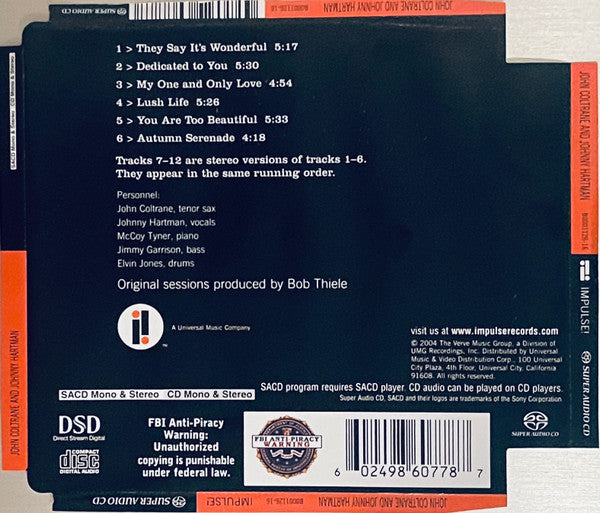 John Coltrane - John Coltrane And Johnny Hartman (SACD) | Near Mint (NM or M-) Very Good Plus (VG+)