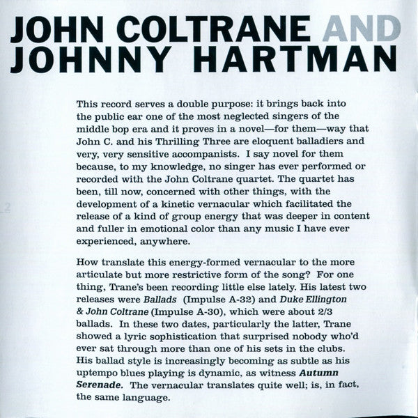 John Coltrane - John Coltrane And Johnny Hartman (SACD) | Near Mint (NM or M-) Very Good Plus (VG+)