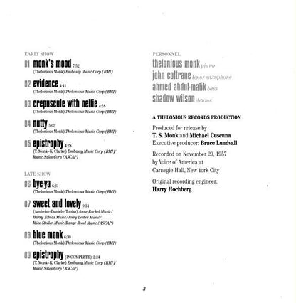 The Thelonious Monk Quartet - At Carnegie Hall (CD) | Near Mint (NM) Near Mint (NM)