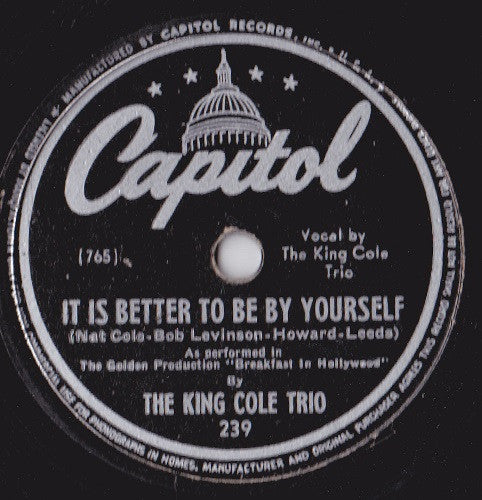The Nat King Cole Trio - Sweet Georgia Brown / It Is Better To Be By Yourself (10" 78RPM RECORD) | Very Good Plus (VG+) Generic