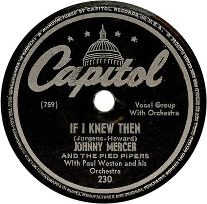 Johnny Mercer - Personality / If I Knew Then (10" 78RPM RECORD) | Very Good Plus (VG+) Generic