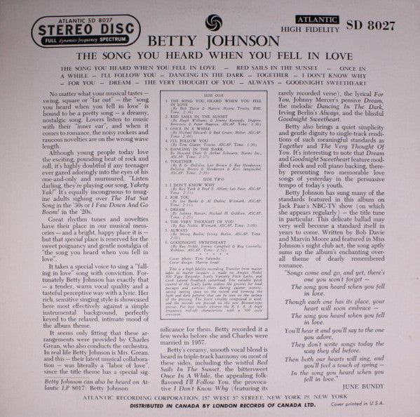 The Song You Heard When You Fell In Love . . . (VINYL) | Very Good Plus (VG+) Very Good Plus (VG+)