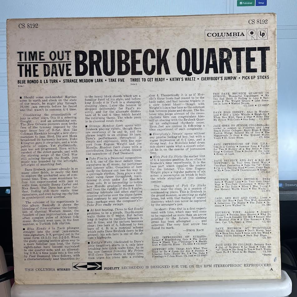 The Dave Brubeck Quartet - Time Out (VINYL) | Very Good Plus Plus (VG++) Excellent (EX)