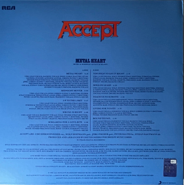Accept - Metal Heart (VINYL - ITALY) | Mint (M) Mint (M)