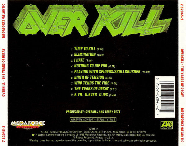 Overkill - The Years Of Decay (CD) | Good Plus (G+) Excellent (EX)