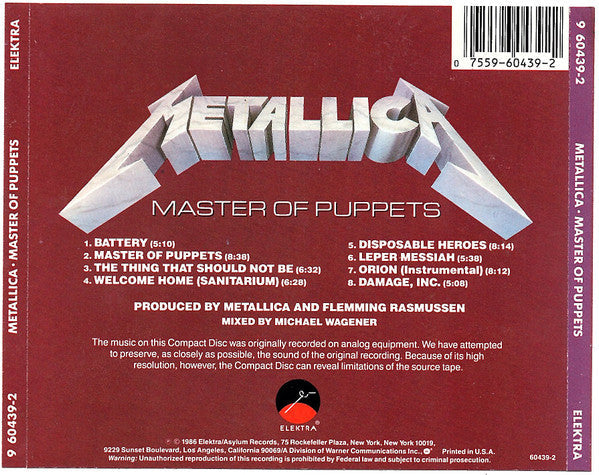 Metallica - Master Of Puppets (CD) | Very Good Plus (VG+)