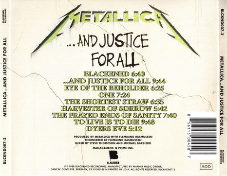Metallica - ...And Justice For All (CD) | Very Good (VG) Very Good Plus (VG+)