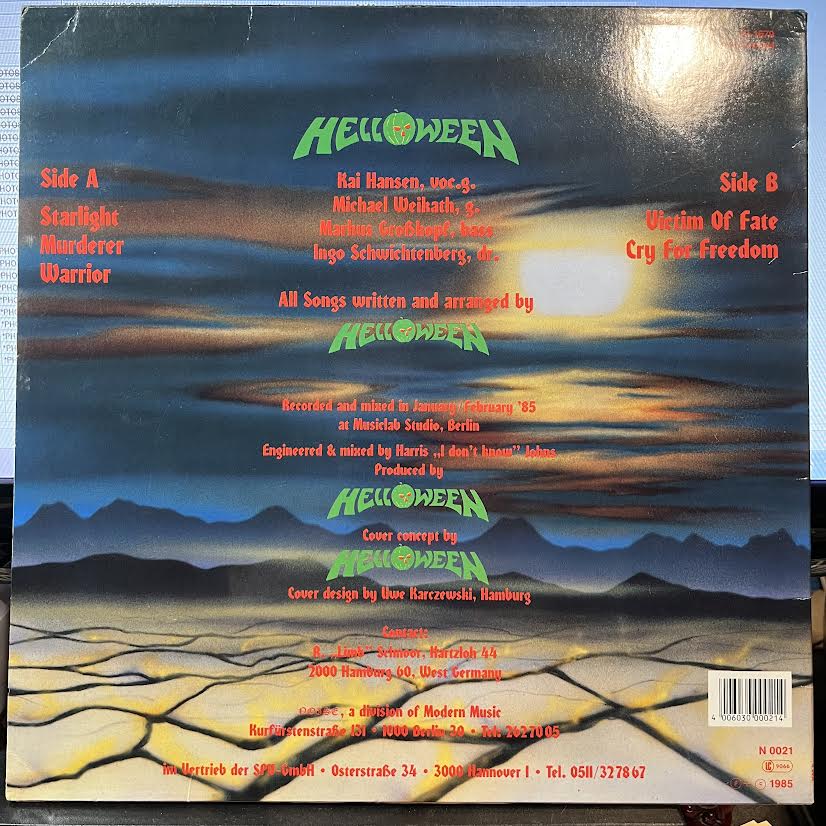 Helloween - Helloween (*GERMAN PRESS* VINYL) | Very Good (VG) Excellent+ (EX+)