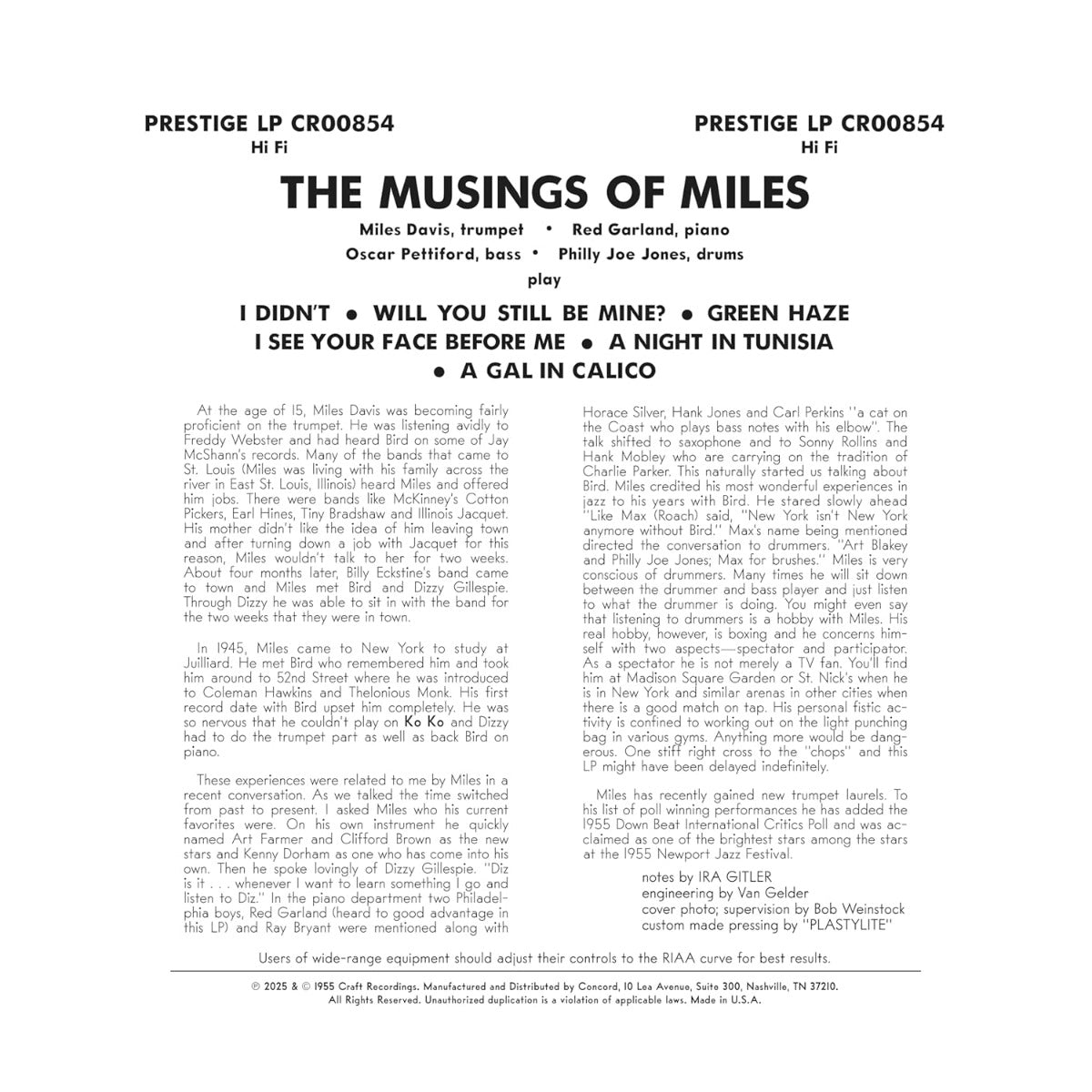 The Musings Of Miles (Original Jazz Classics Series) (180 Gram Vinyl) | Mint (M) Mint (M)