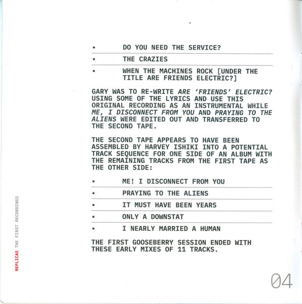 Replicas (The First Recordings)(CD) | Mint (M) Mint (M)