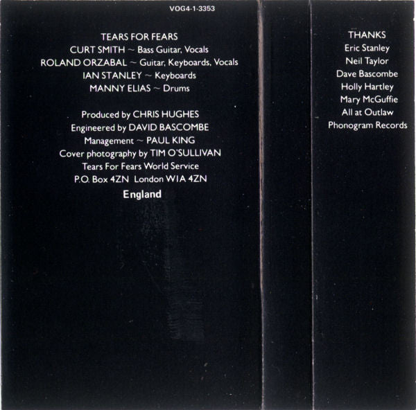 Tears For Fears - Songs From The Big Chair (CASS) | Excellent (EX) Excellent (EX)