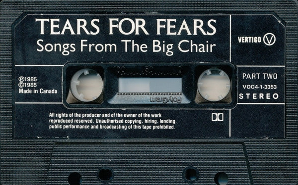 Tears For Fears - Songs From The Big Chair (CASS) | Excellent (EX) Excellent (EX)