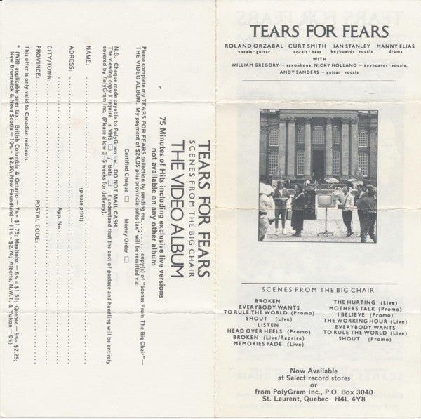 Tears For Fears - Songs From The Big Chair (CASS) | Excellent (EX) Excellent (EX)