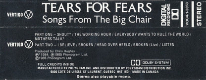 Tears For Fears - Songs From The Big Chair (CASS) | Excellent (EX) Excellent (EX)