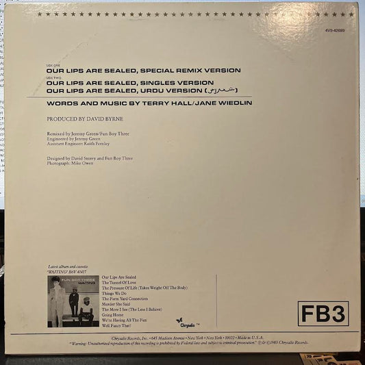 Fun Boy Three - Our Lips Are Sealed (Special Remix Version) (12" VINYL) | Near Mint (NM) Excellent+ (EX+)