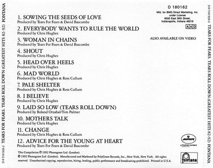 Tears For Fears - Tears Roll Down (Greatest Hits 82-92) (CD) | Near Mint (NM) Near Mint (NM)