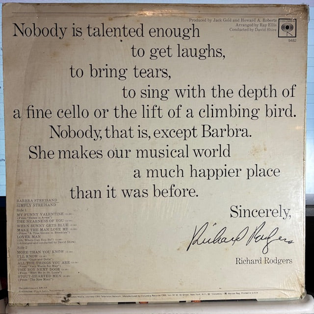 Barbra Streisand - Simply Streisand (VINYL) | Excellent (EX) Excellent (EX)