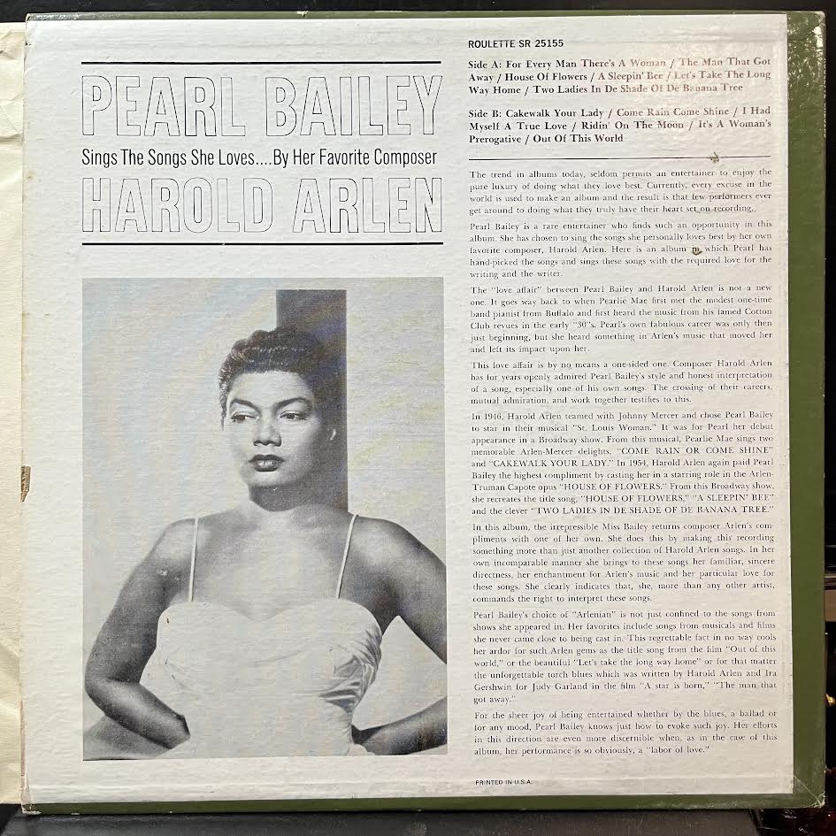 Pearl Bailey - Pearl Bailey Sings The Songs She Loves.... By Her Favorite Composer Harold Arlen (VINYL) | Near Mint (NM) Near Mint (NM)