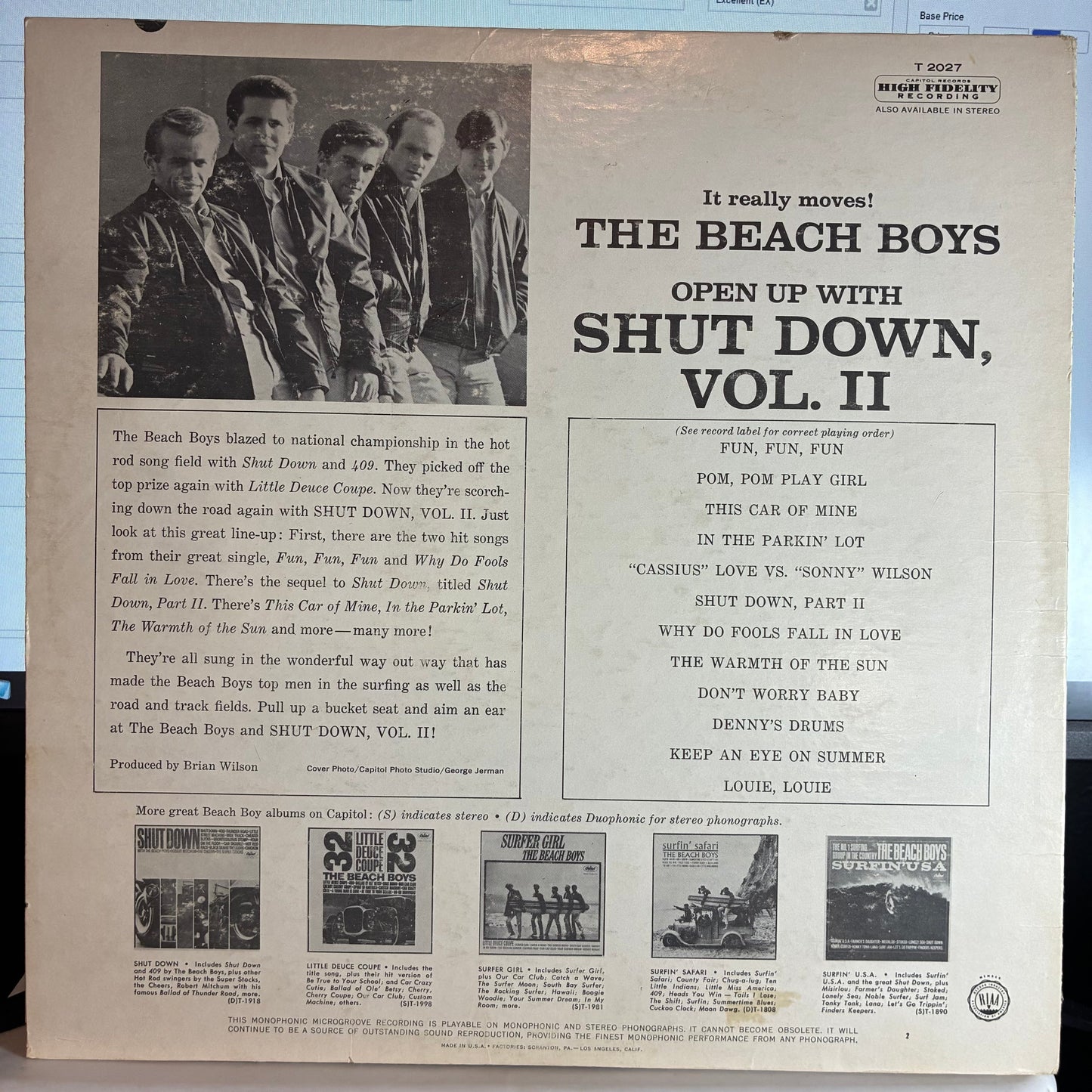 The Beach Boys - Shut Down Volume 2 (VINYL) | Very Good (VG) Excellent (EX)