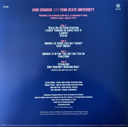 KING CRIMSON - Live: Penn State University 29 June 1974 (2026 RSD 2x 200G VINYL) | Mint (M) Mint (M)