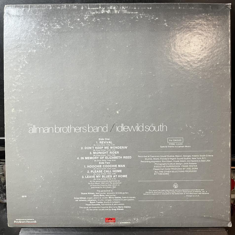 The Allman Brothers Band - Idlewild South (VINYL) | Excellent+ (EX+) Very Good Plus Plus (VG++)