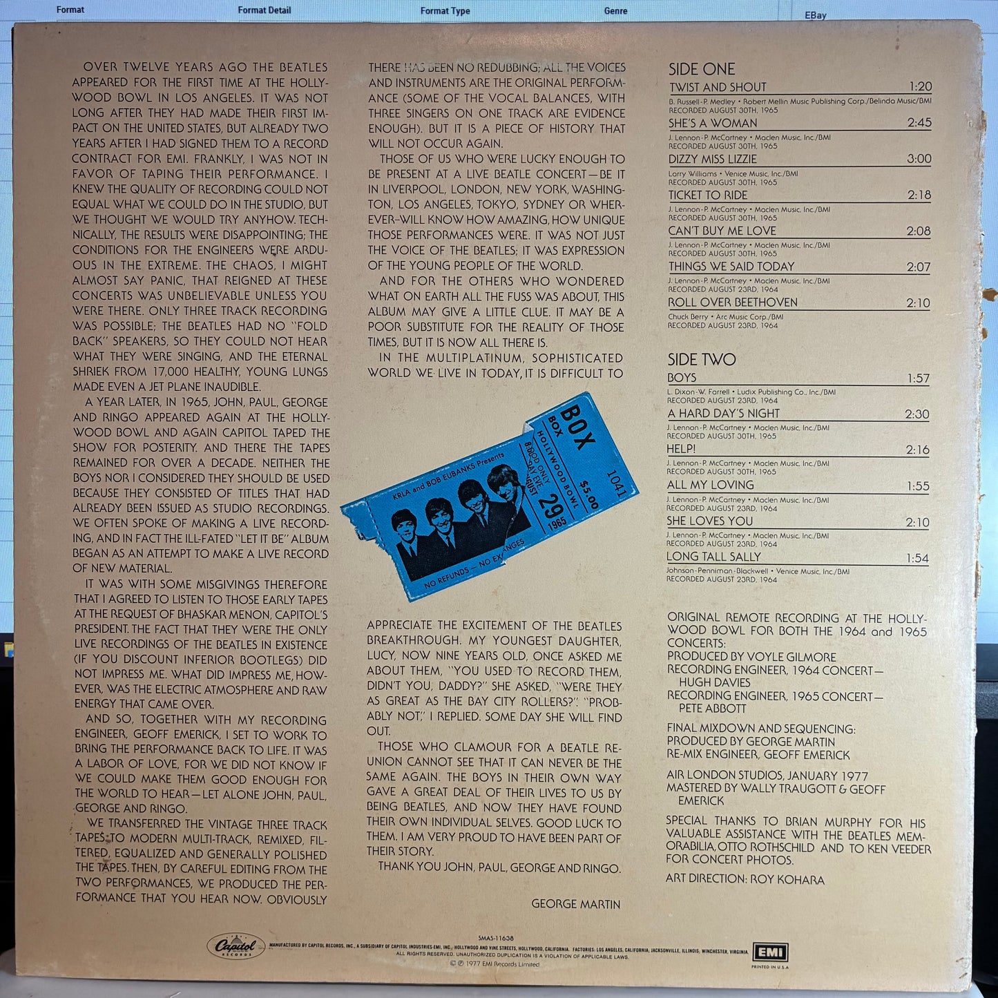 The Beatles - The Beatles At The Hollywood Bowl (VINYL) | Excellent+ (EX+) Very Good Plus (VG+)