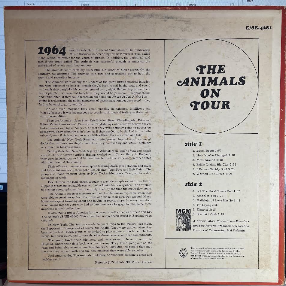 The Animals - The Animals On Tour (VINYL) | Excellent+ (EX+) Excellent (EX)
