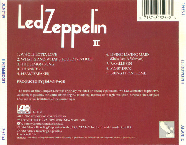 Led Zeppelin - Led Zeppelin II (cd) | Excellent+ (EX+) Excellent+ (EX+)