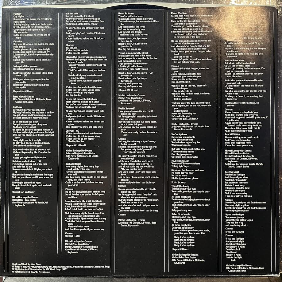 Aldo Nova - Aldo Nova (VINYL) | Excellent+ (EX+) Near Mint (NM)