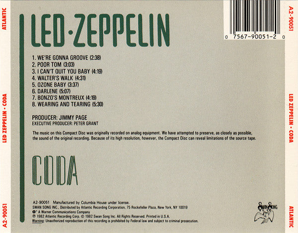 Led Zeppelin - Coda (CD) | Excellent+ (EX+) Excellent+ (EX+)