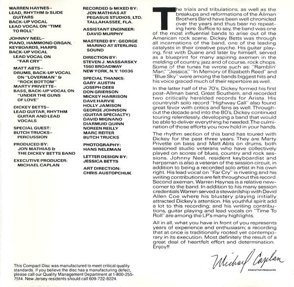 The Dickey Betts Band - Pattern Disruptive (CD) | Excellent (EX) Excellent (EX)