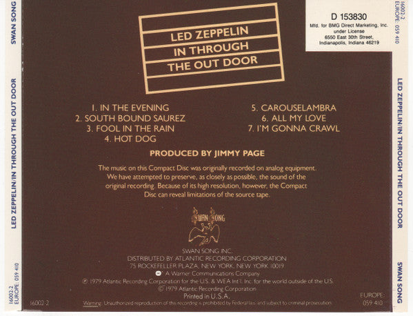 Led Zeppelin - In Through The Out Door (cd) | Excellent (EX) Near Mint (NM)