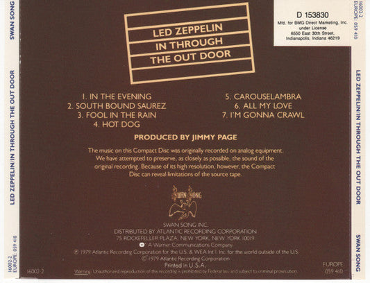 Led Zeppelin - In Through The Out Door (cd) | Excellent (EX) Near Mint (NM)