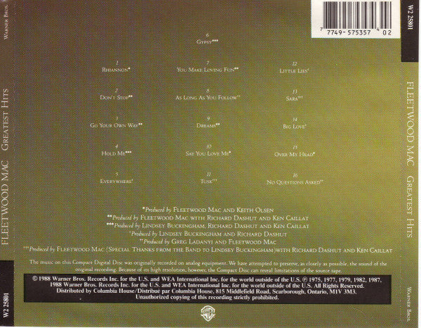 Fleetwood Mac - Greatest Hits (CD CANADA) | Excellent (EX)