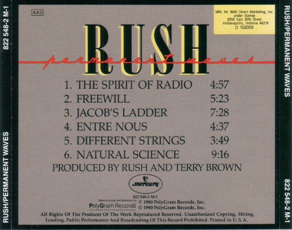 Rush - Permanent Waves (cd) | Excellent (EX) Excellent+ (EX+)