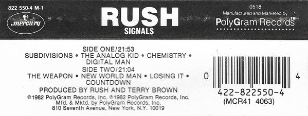 Rush - Signals (CASSETTE) | Excellent (EX) Excellent (EX)