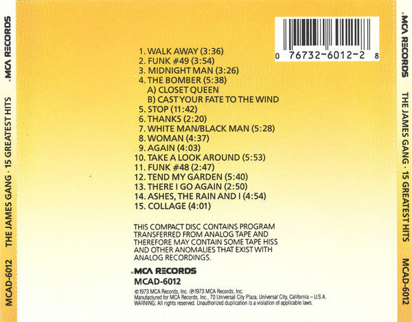 James Gang - 15 Greatest Hits (CD) | Near Mint (NM) Excellent (EX)
