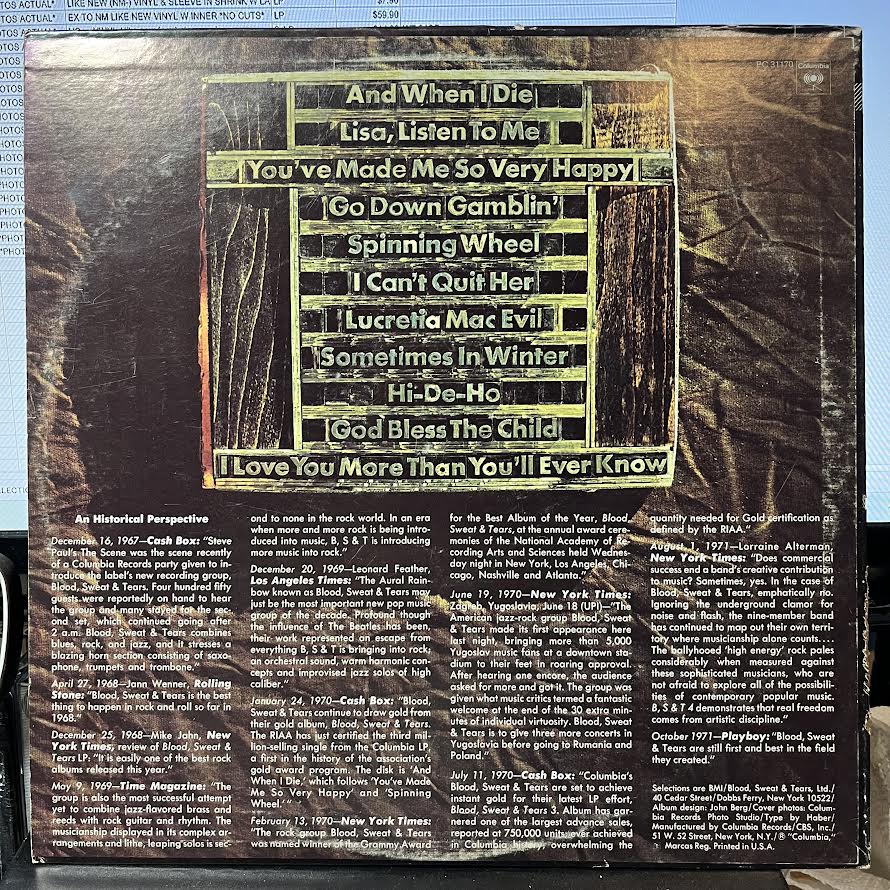 Blood, Sweat & Tears Greatest Hits (VINYL) | Near Mint (NM) Excellent (EX)