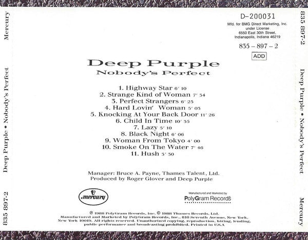 Deep Purple - Nobody's Perfect (CD) | Near Mint (NM) Near Mint (NM)
