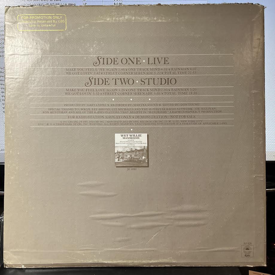 Wet Willie - Manorisms Live (VINYL) | Near Mint (NM) Very Good Plus (VG+)