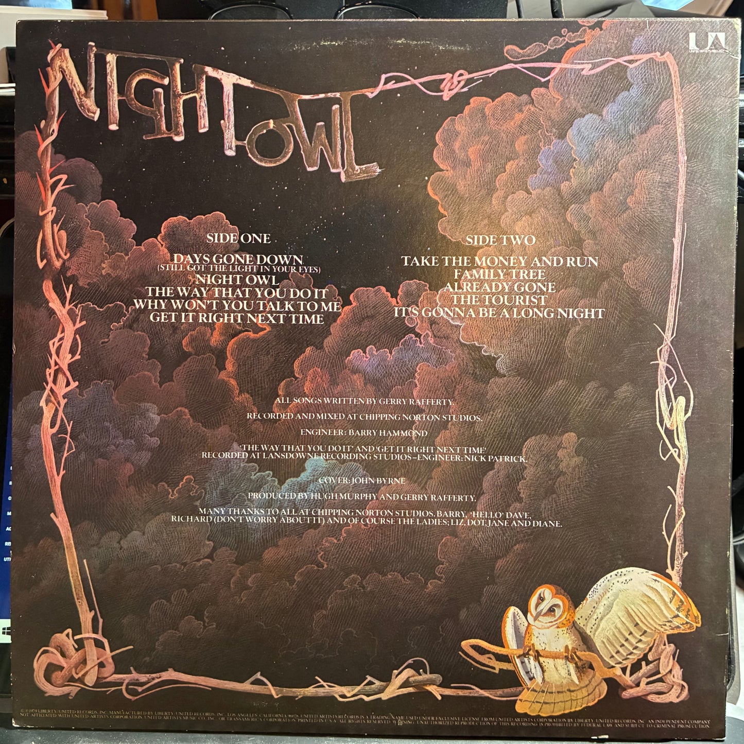 Gerry Rafferty - Night Owl (VINYL) | Near Mint (NM or M-) Excellent+ (EX+)