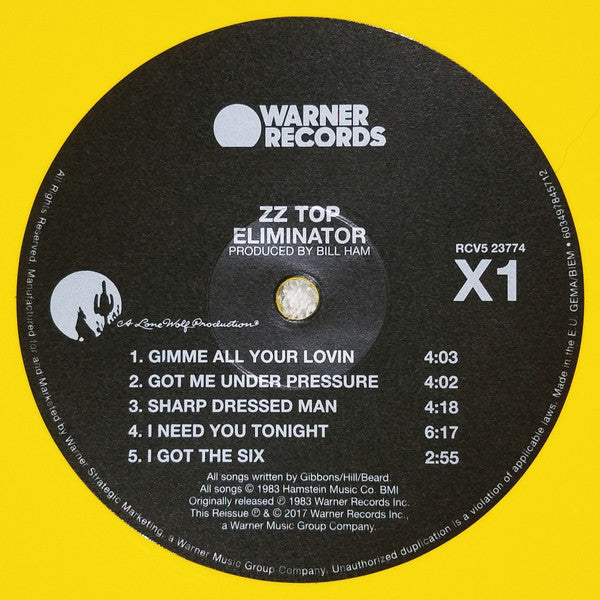 ZZ Top - Eliminator (YELLOW VINYL) | Near Mint (NM or M-) Near Mint (NM)