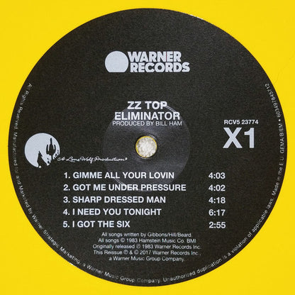 ZZ Top - Eliminator (YELLOW VINYL) | Near Mint (NM or M-) Near Mint (NM)