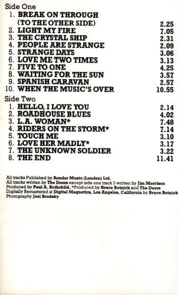 The Doors - The Best Of The Doors (CASSETTE) | Very Good Plus Plus (VG++) Excellent (EX)