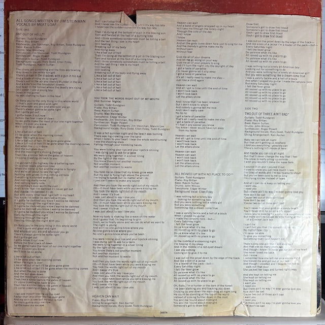 Meat Loaf - Bat Out Of Hell (VINYL) | Very Good Plus (VG+) Very Good (VG)