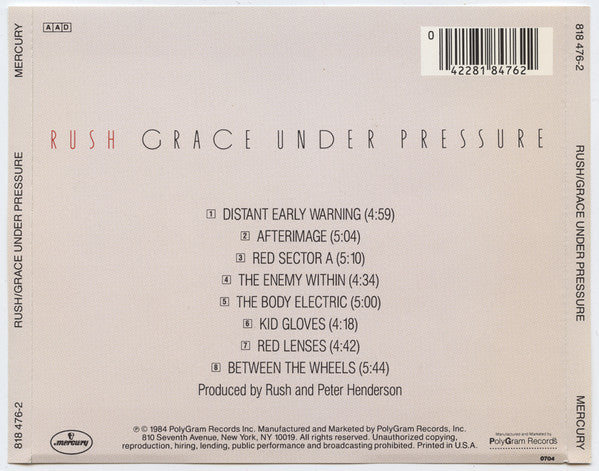 Rush - Grace Under Pressure (CD) | Very Good Plus (VG+) Near Mint (NM)